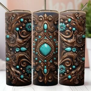 New 20oz leather look turquoise tumbler